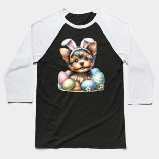 Puppy Yorkshire Terrier Bunny Ears Easter Eggs Happy Easter Baseball T-Shirt